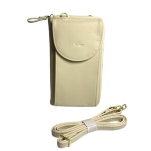 S-ZONE Crossbody Cell Phone Wallet Purse Cream Vegan Leather Organizer Bag with Strap & Dust Bag