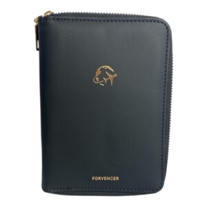 Black Faux Leather Travel Wallet RFID Zip Passport Organizer by Forvencer