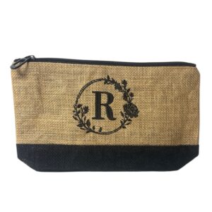 Personalized Monogram Jute Pouch – Letter R Eco-Friendly Burlap Makeup Bag
