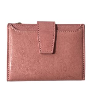 Blush Pink Compact Wallet | Slim Bifold with Zipper Coin Pocket