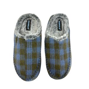 Plaid Fleece-Lined Memory Foam Slippers – Blue & Olive | KuaiLu Men’s Size 12