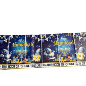 Hanukkah Plastic Tablecloths – Set of 3 | Blue Menorah & Star of David Design | Rectangular 8 ft Party Table Covers