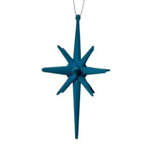 Blue Flocked Starburst Christmas Ornament | Modern Teal Holiday Decor