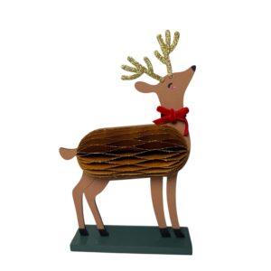 Wondershop Honeycomb Deer Christmas Tabletop Decor – 9.75” Standing Reindeer, Gold Glitter Antlers