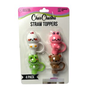 CharCharms Straw Toppers | 4-Pack Cute Animal Straw Covers for Tumblers