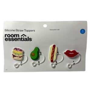 Room Essentials Silicone Straw Toppers | Fun Food & Lips 4-Pack Drink Covers