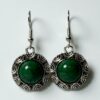 Vintage-Style Silver Drop Earrings with Green Stone Center