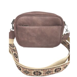 CLUCI PU Leather Crossbody Bag with Wide Boho Strap – Mauve