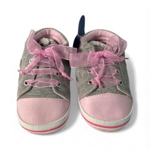 Soft Bottom Baby Shoes – Pink & Grey Polka Dot Crib Sneakers (Size 19) – New with Tags