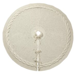 36” Cream Cable Knit Christmas Tree Skirt | Thick Rustic Knit with Ties | New in Box