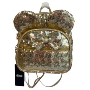 Gold Sequin Mini Backpack with Bow & Ear Detail | Convertible Crossbody Bag