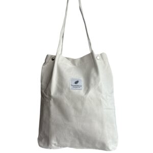 White Corduroy Canvas Tote Bag | Minimalist Everyday Shoulder Bag