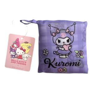 Kuromi Reusable Shopping Tote Bag | Hello Kitty & Friends | Purple Gingham Foldable Bag