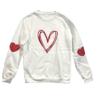 White Crewneck Sweatshirt with Red Heart Graphic | Unisex Medium