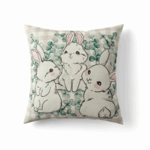 Bunny Throw Pillow Cover – Neutral Easter Rabbit Decor, 18x18 Cover Only