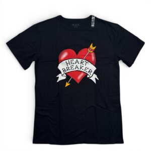 Heart Breaker Graphic T-Shirt | Black Short Sleeve Tee | Girls XXL (16)