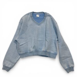 Dusty Blue Cropped V-Neck Sweatshirt | Soft Fleece Pullover | Women’s Small