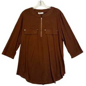 Brown Lightweight 1/4 Zip Knit Top with Faux Pockets | Women’s XL