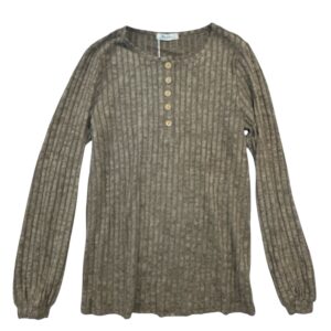 Poetsky Ribbed Knit Henley Sweater Top Brown | Size Medium Long Sleeve