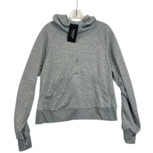 FKEEP Women’s Cropped Half-Zip Hoodie with Thumb Holes – Gray (Large)