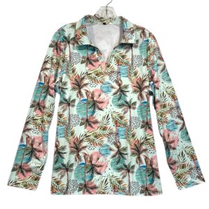 Women's Golf Polo Shirt Long Sleeve V-Neck UPF 50+ Tropical Large