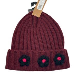 Steve Madden Women's Burgundy Knit BeanieHat with Floral Appliqué | One Size