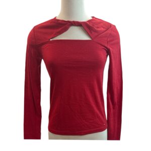Tommy Hilfiger Red Lurex Twist Neck Top XS | Long Sleeve Knit Cutout Blouse