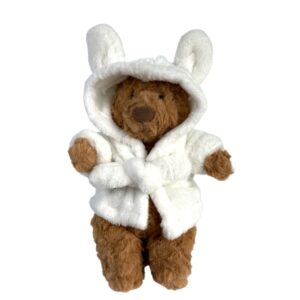Plush Teddy Bear in White Bunny Ear Robe | Soft Stuffed Animal Gift