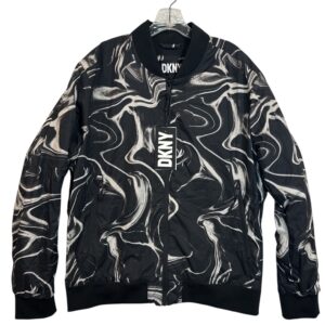 DKNY Men’s Water Resistant Marble Print Bomber Jacket XL Black Zip Front