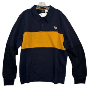 PS by Paul Smith Snap Collar Sweatshirt Men'sXXL Navy Mustard Zebra Logo Organic Cotton