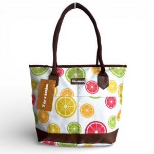 Large Insulated Lunch Tote Bag Citrus Print | Waterproof Leakproof Zipper Cooler