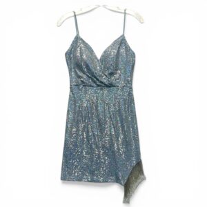 Speechless Sequin Fringe Hem Mini Dress Sky Blue Juniors Size 5 Sleeveless Party Cocktail