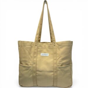 HOMESPON Canvas Tote Bag Large Khaki | Multi Pocket Everyday Carry Laptop Tote