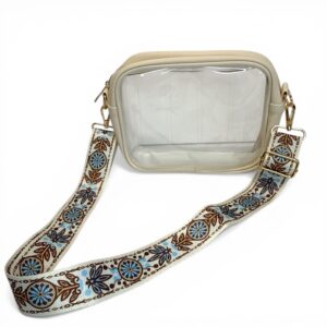 Clear Crossbody Stadium Bag Beige | Transparent Concert Approved Purse Adjustable Strap