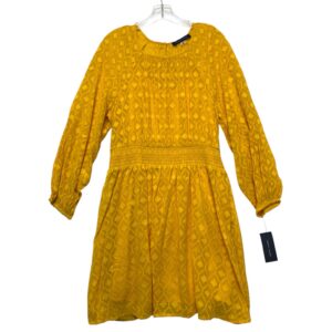 Tommy Hilfiger Yellow Textured Dress Petite 14 Long Sleeve Smocked Waist Lined