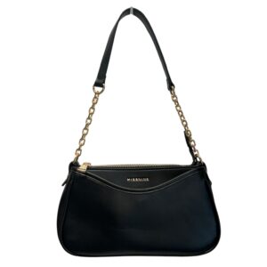 Missnine Black Shoulder Bag | Mini Vegan Leather Baguette Purse Gold Chain Strap