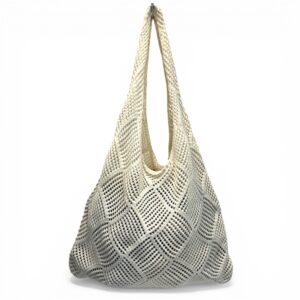 Crochet Mesh Hobo Tote Bag Cream Ivory Knit Beach Bag Boho Summer Shoulder Bag