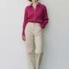 PrettyLittleThing Hot Pink Plisse Button Front Oversized Shirt Blouse US 4