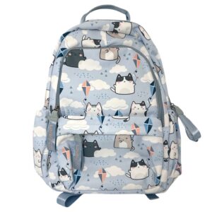 ETAISHOW Kawaii Cat Print Backpack – Light Blue School and Travel Bag
