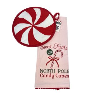 Peppermint Pot Holder Pink Candy Cane Towel Set