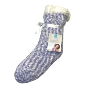 Popcorn Knit Slipper Socks Size Small Medium pastel purple lavender white plush