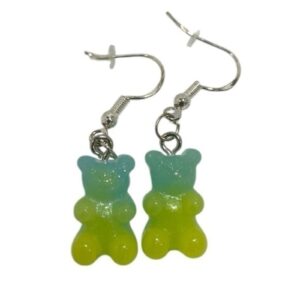 Y2K gummy bear earrings silver blue green resin pierced New with tags