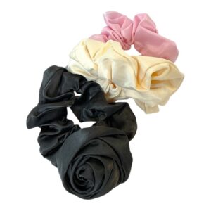 Wild Fable Women's Scrunchie Set Black Cream Pink rosette hair bands